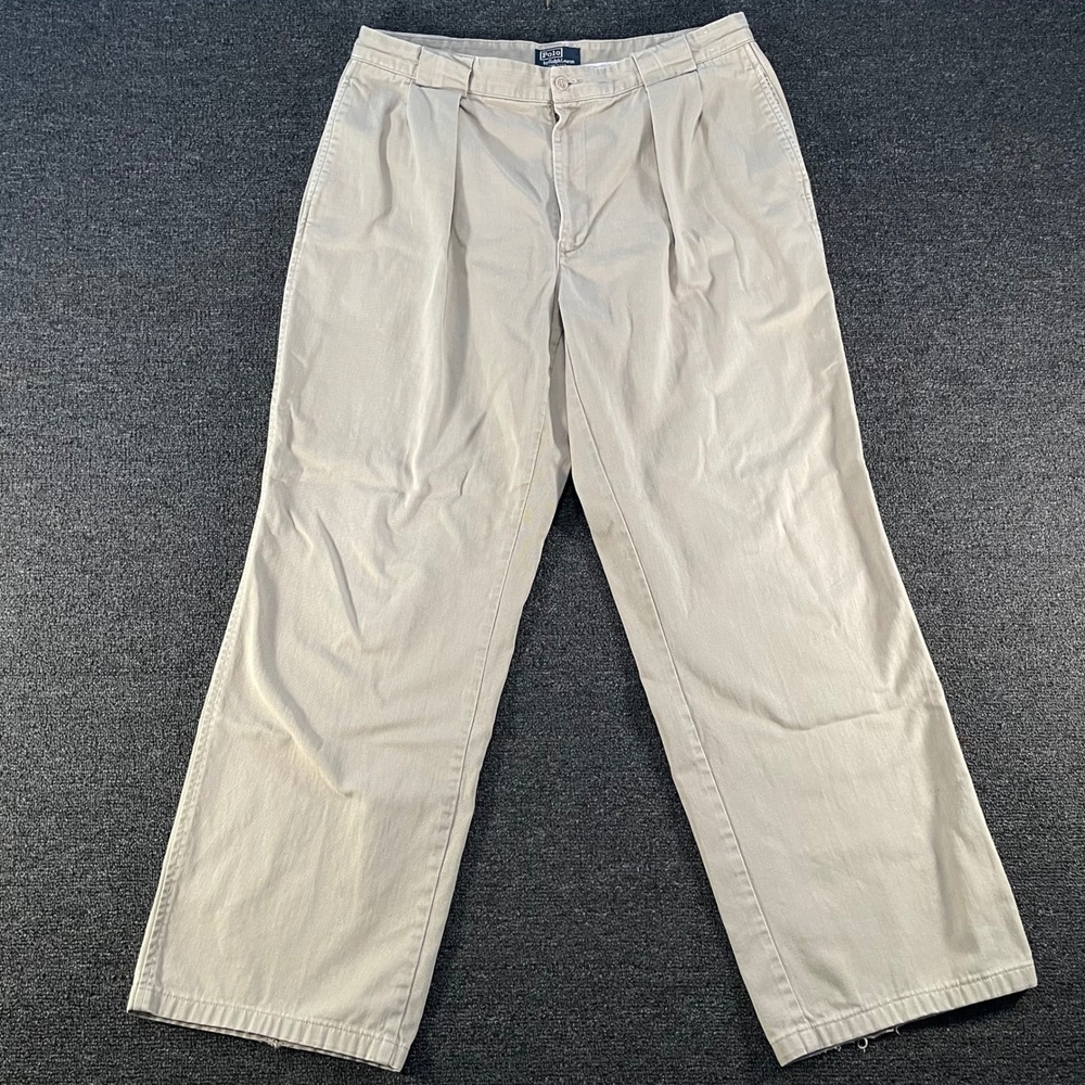 Polo Ralph Lauren Chino Pants Mens 38 Beige Good Pleated Made in USA Vintage